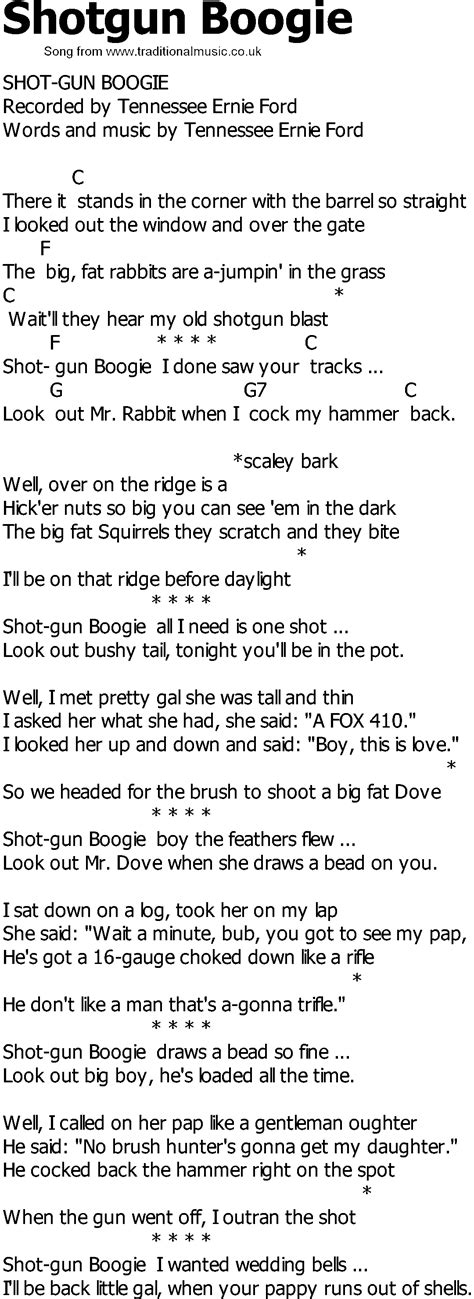 Old Country song lyrics with chords - Shotgun Boogie