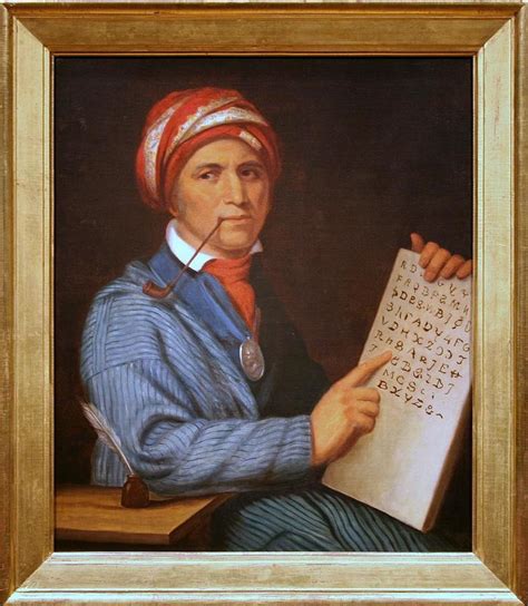 Sequoyah mit einer Tabelle der von ihm entwickelten Cherokee-Schrift Painting by Henry Inman ...