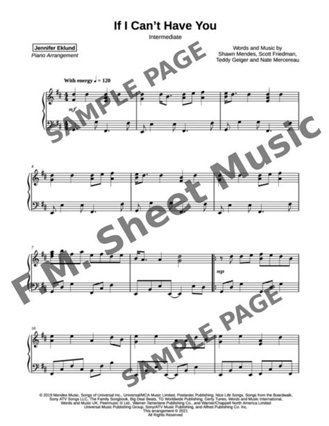 If I Can't Have You (Intermediate Piano) By Shawn Mendes - F.M. Sheet Music - Pop Arrangements ...