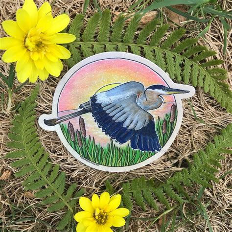 Great Blue Heron Flying Over the Sunset Vinyl Sticker | Etsy