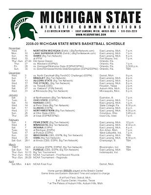 SpartyOn.com Blog : THE Michigan State Spartan Blog: MSU 2008 Spartan Basketball Schedule