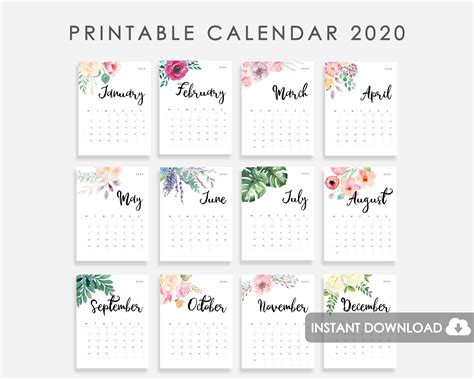 2020 Calendar PRINTABLE Desk Calendar 2020 2020 Wall | Etsy