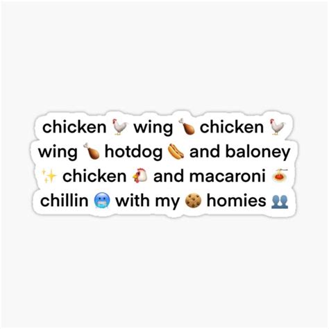 "Chicken wing chicken wing hotdog and baloney " Sticker for Sale by ...