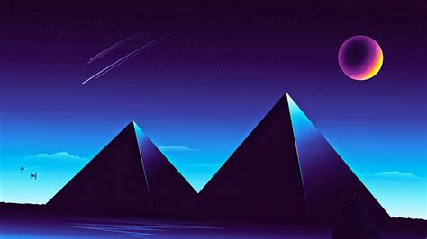 pyramids, starry sky, night, dark, 4k HD Wallpaper