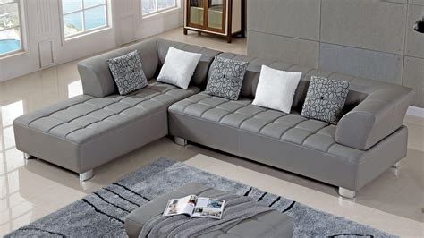 Grey Faux Leather Sectional w/ Chaise & Ottoman RIGHT American Eagle AE ...