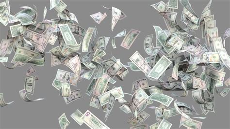 US dollar bills, animated money background with alpha, one, two, five, twenty, fifty and one ...