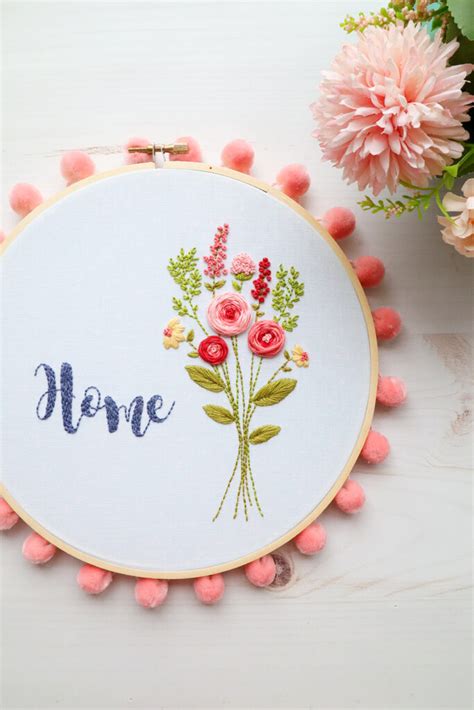 Floral Home Embroidery Hoop Art