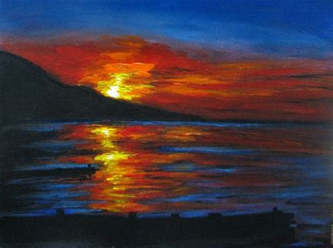 Art-3000: Picture Sunset seascape acrylic painting (easy acrylic painting idea) | Sunset ...