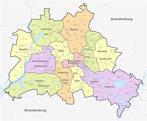 Berlin's 12 districts and 96 administrative neighborhoods. (The city's roughly 30x30km in size ...