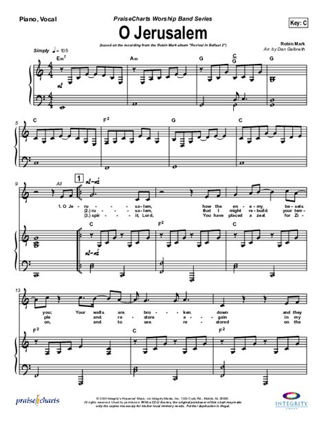 O Jerusalem Sheet Music PDF (Robin Mark) - PraiseCharts