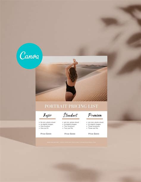 Photography Price List Template Canva Design for Portrait, Wedding, Family Photography Pricing ...