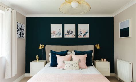 Blue guest bedroom with pink and gold accents | My Bespoke Room