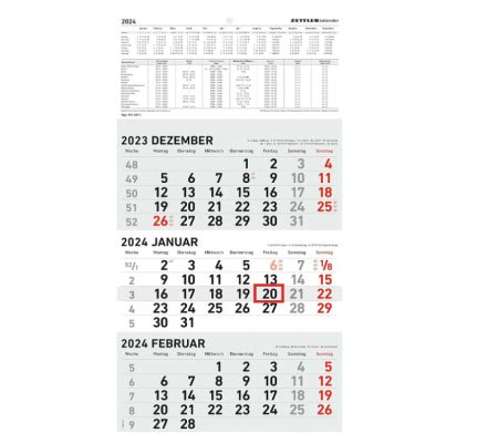 Calendar triptic ZETTLER 2024, limba germana, 23.7 x 44.8 cm