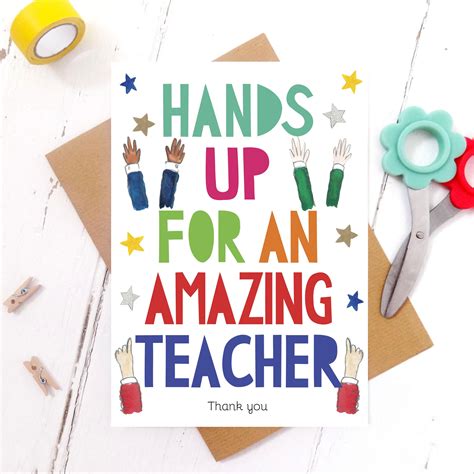 'Hands Up' Thank You Teacher Personalised Card | Miss Bespoke Papercuts