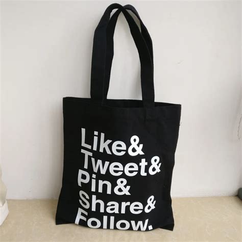 Wholesale 300pcs/lot 31Hx36cm custom printed logo black cotton Canvas shopping bags reusable ...