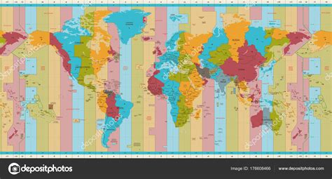 Detailed World Map Standard Time Zones Stock Vector by ©martinova4 176608466