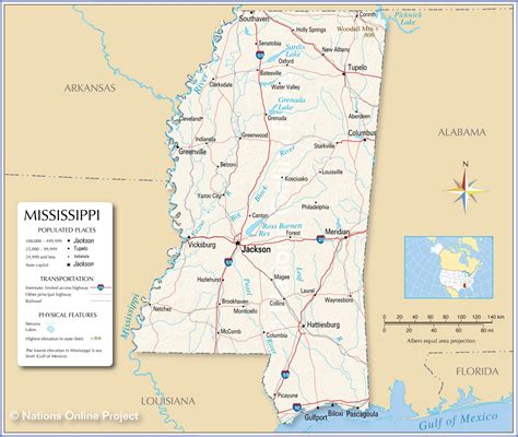 Map of the State of Mississippi, USA - Nations Online Project