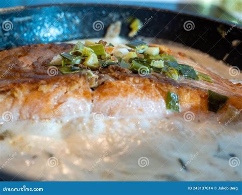 Fried Trout in a Pan. Red Fried Fish in Sauce. Stock Photo - Image of ...