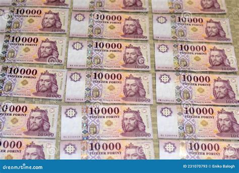 Colorful Hungarian Money Set in Rows. Hungarian Forint Banknotes ...