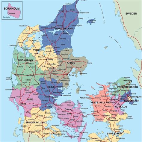 Le danemark politiques la carte - carte de danemark politiques (Europe du Nord - Europe)