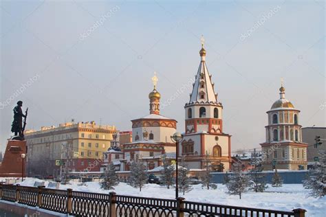 IRKUTSK, RUSSIA - JANUARY 07: Winter view of the Cathedral of the ...