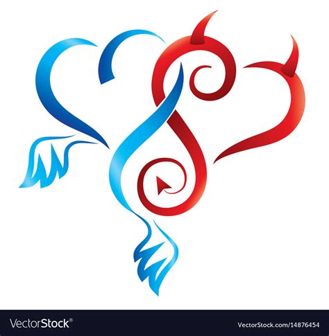 Angel and devil hearts tattoo Royalty Free Vector Image