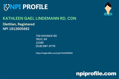 KATHLEEN GAEL LINDEMANN RD, CDN, NPI 1912605882 - Dietitian, Registered ...