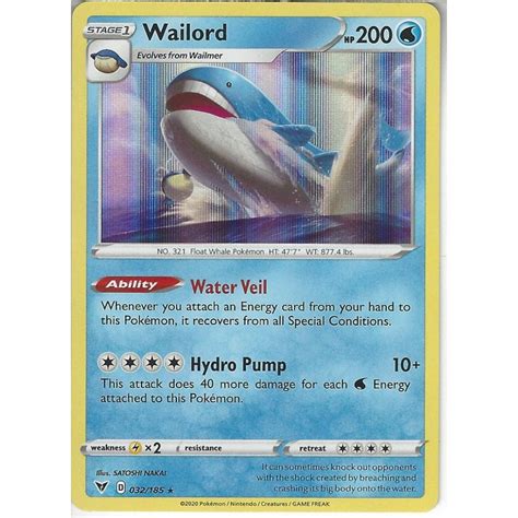 Pokemon Trading Card Game 032/185 Wailord : Rare Holo Card : SWSH-04 Vivid Voltage - Trading ...