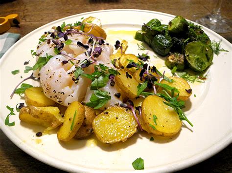 baked cod, parsley, micro radish; sautéed cucumbers, dill – Hoggard / Wagner Food Blog