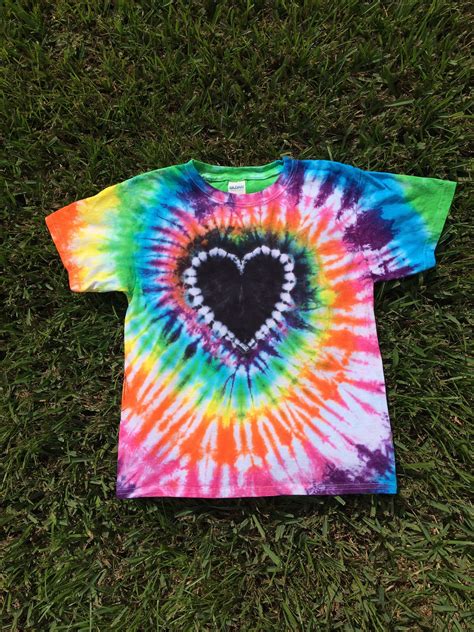 Youth Small Hot Pink Rainbow with Black Heart Tie Dye Shirt, Rainbow Swirl , Rainbow Tie Dye ...