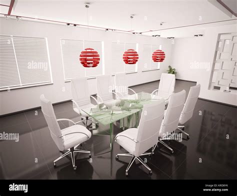 Modern boardroom with glass table interior 3d Stock Photo - Alamy