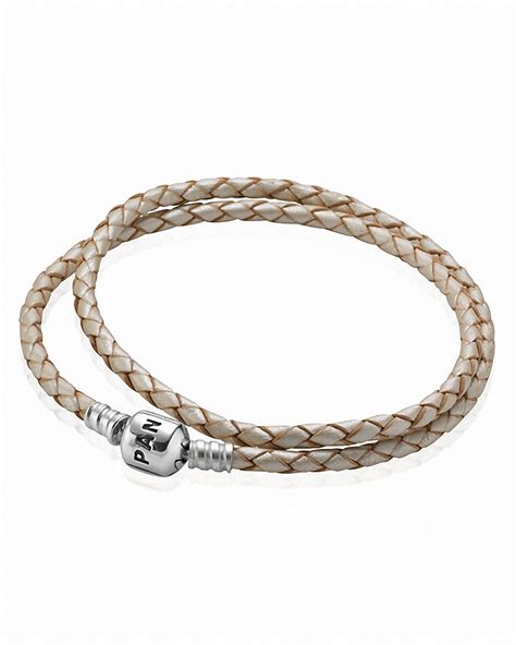 PANDORA Bracelet - Champagne Leather Double Wrap with Silver Clasp ...