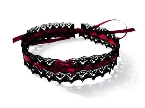 Lace Choker Black Burgundy Dark Red Satin Ribbon & Satin Bow