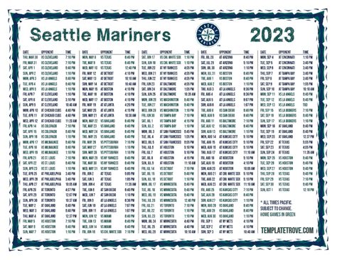 Printable 2023 Seattle Mariners Schedule