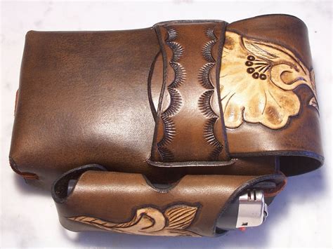 Hand Tooled Leather Cigarette Case with a Lighter Holder