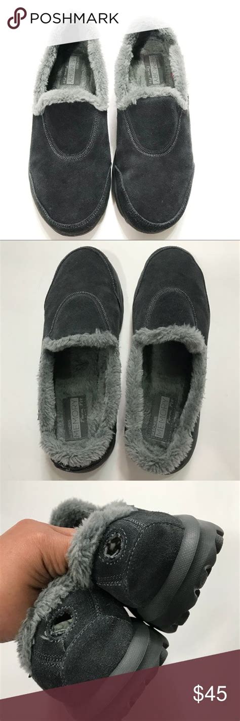 Skechers Fur Lined Memory Foam Walking Slip-on 9.5 Skechers Women’s Gray Fur Lined Memory Foam ...