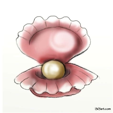 Day #199 Clam with a pearl inside of it - I 365 Art | Drawings, Clams, Pearls