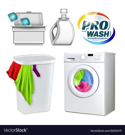 Wash laundry washing equipment set Royalty Free Vector Image