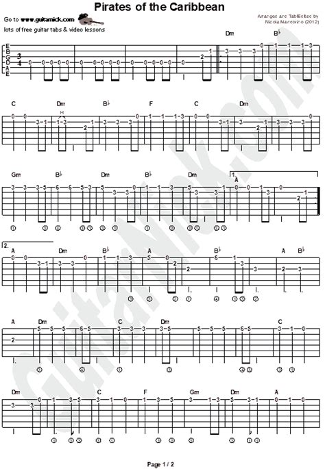 Pirates Of The Caribbean (theme) | Easy Guitar Tab | Easy guitar tabs, Guitar tabs, Easy guitar