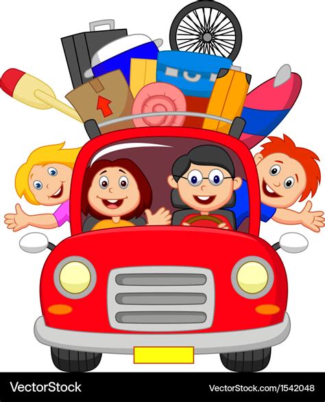 Cartoon family traveling with car Royalty Free Vector Image