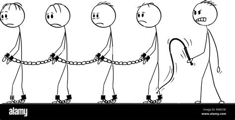 Cartoon of Line of Slaves Walking in Chains and Slave Master With Whip ...