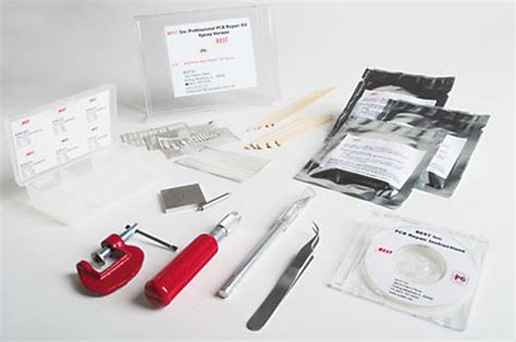 PCB repair kit featuring dry film for the adhesion of replacement pads and traces | Soldertools.net