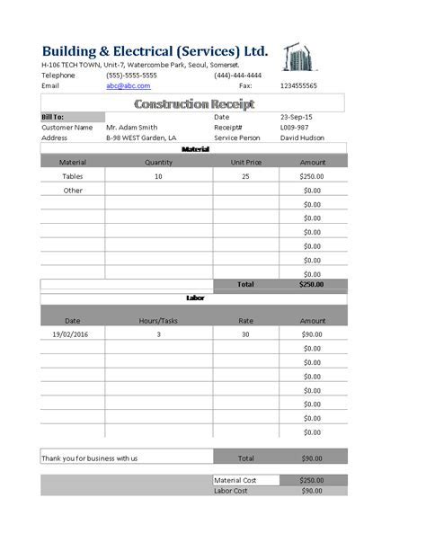 Roofing Receipt Template Pdf - PDF Template