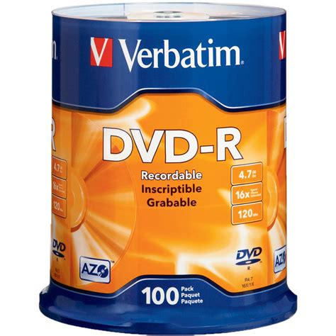 Verbatim DVD-R 4.76GB 16x (100-Pack) 95102 B&H Photo Video