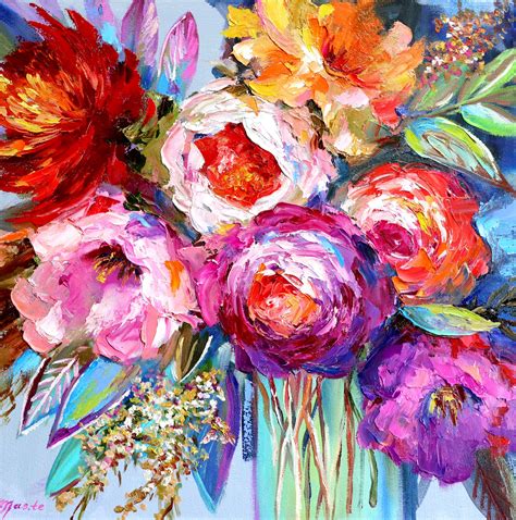 Modern colorful floral art - bouquet of peonies Art Print | Abstract flower painting, Flower ...
