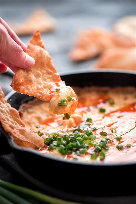 Crab Rangoon Dip & Wonton Chips - Garnish & Glaze