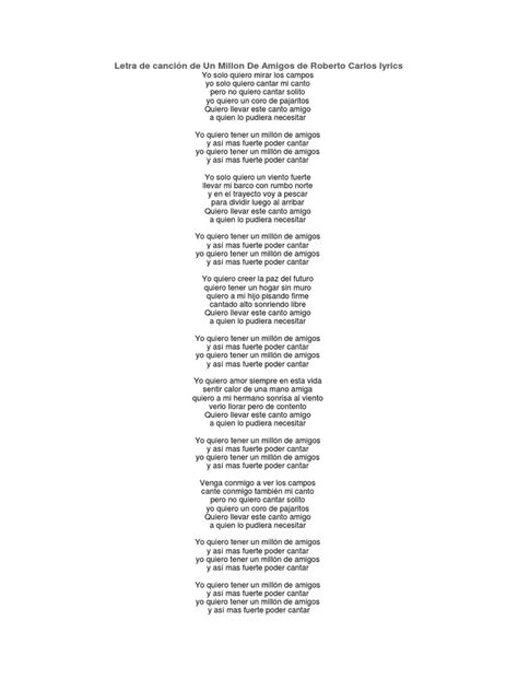 Letra de Canción de Un Millon de Amigos de Roberto Carlos Lyrics ...