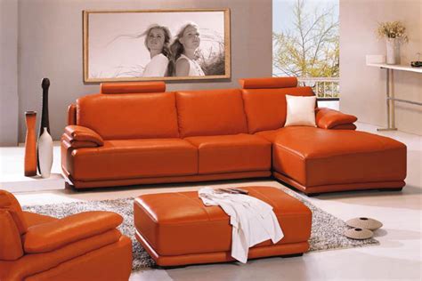 Orange Leather Sofa Set | Baci Living Room