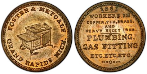 1861 Token F-370C-2b Brass PE Foster & Metcalf MI (Regular Strike) Store Cards - PCGS CoinFacts