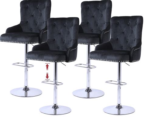 Buy Kitchen High Bar Stool Set of 4 Black Barstool Chairs Adjustable Height Counter Bar Chairs ...